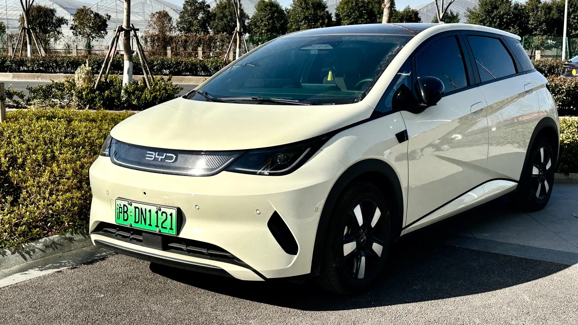 BYD Dolphin electric hatchback, front three-quarter view