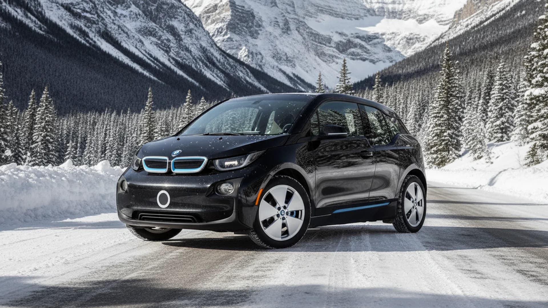 a sleek electric vehicle in a modern urban plaza