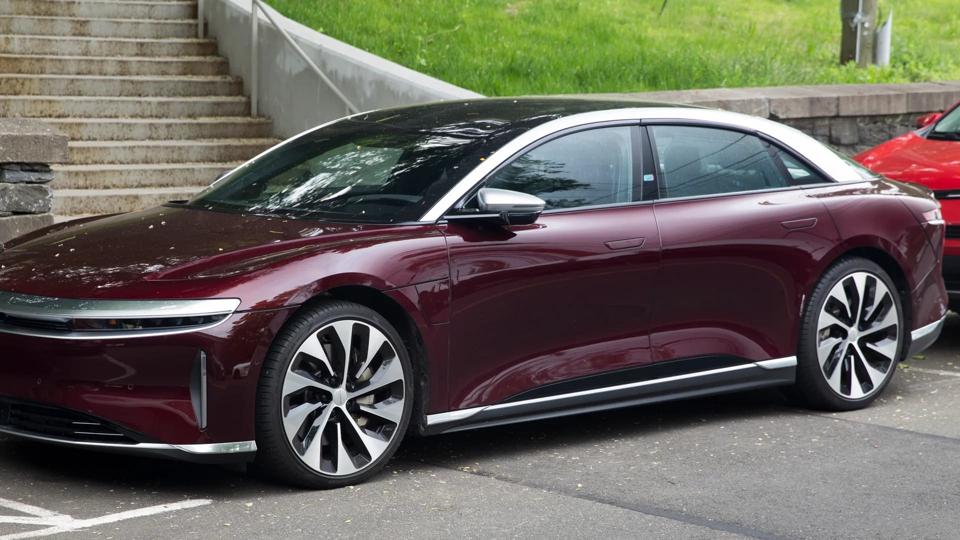 Lucid Air luxury electric sedan, front three-quarter view