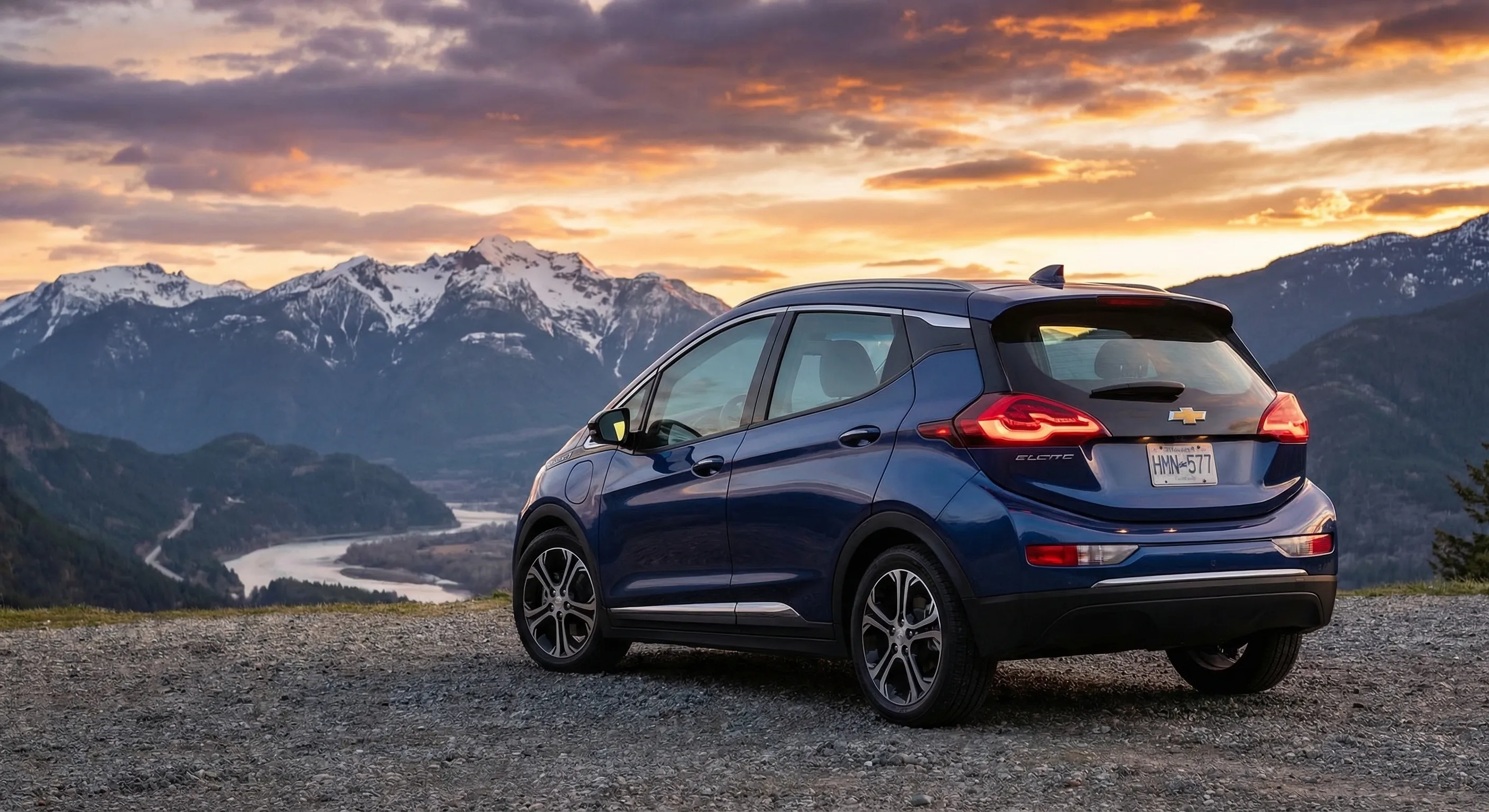 Affordable EV Options in Canada rear view in Canadian mountain setting