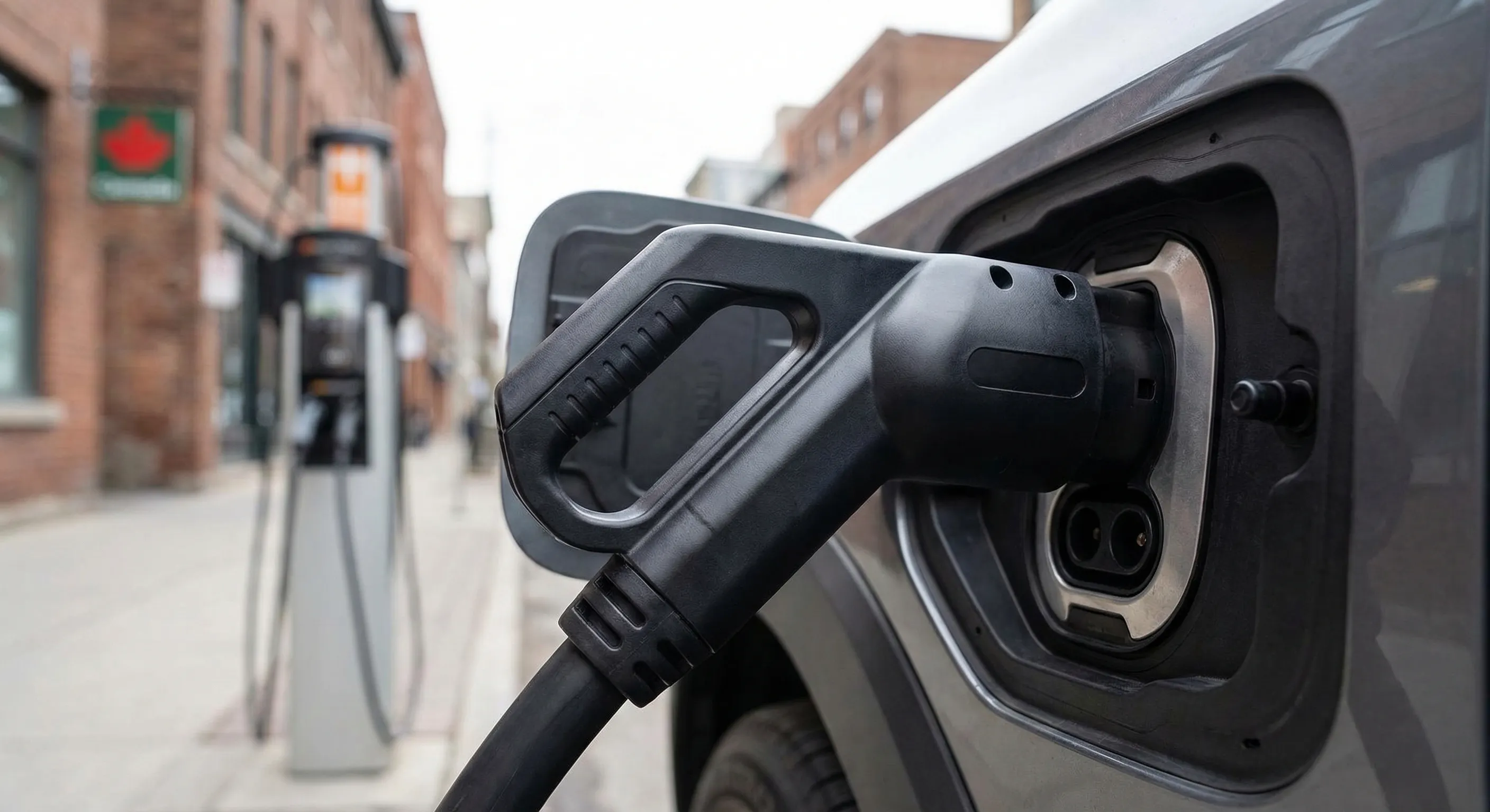 EV charging port detail at Canadian charging station