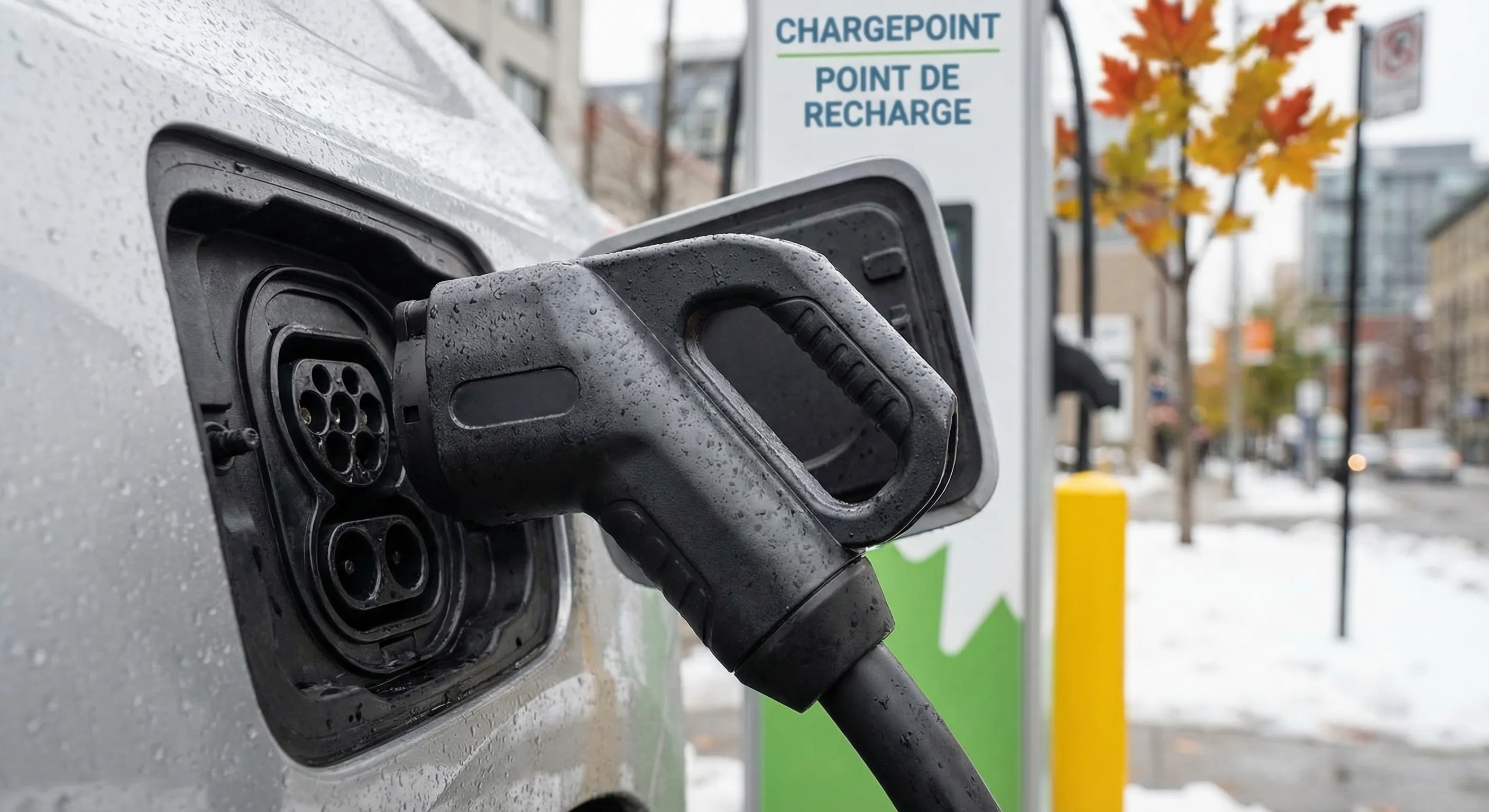 EV charging port detail at Canadian charging station