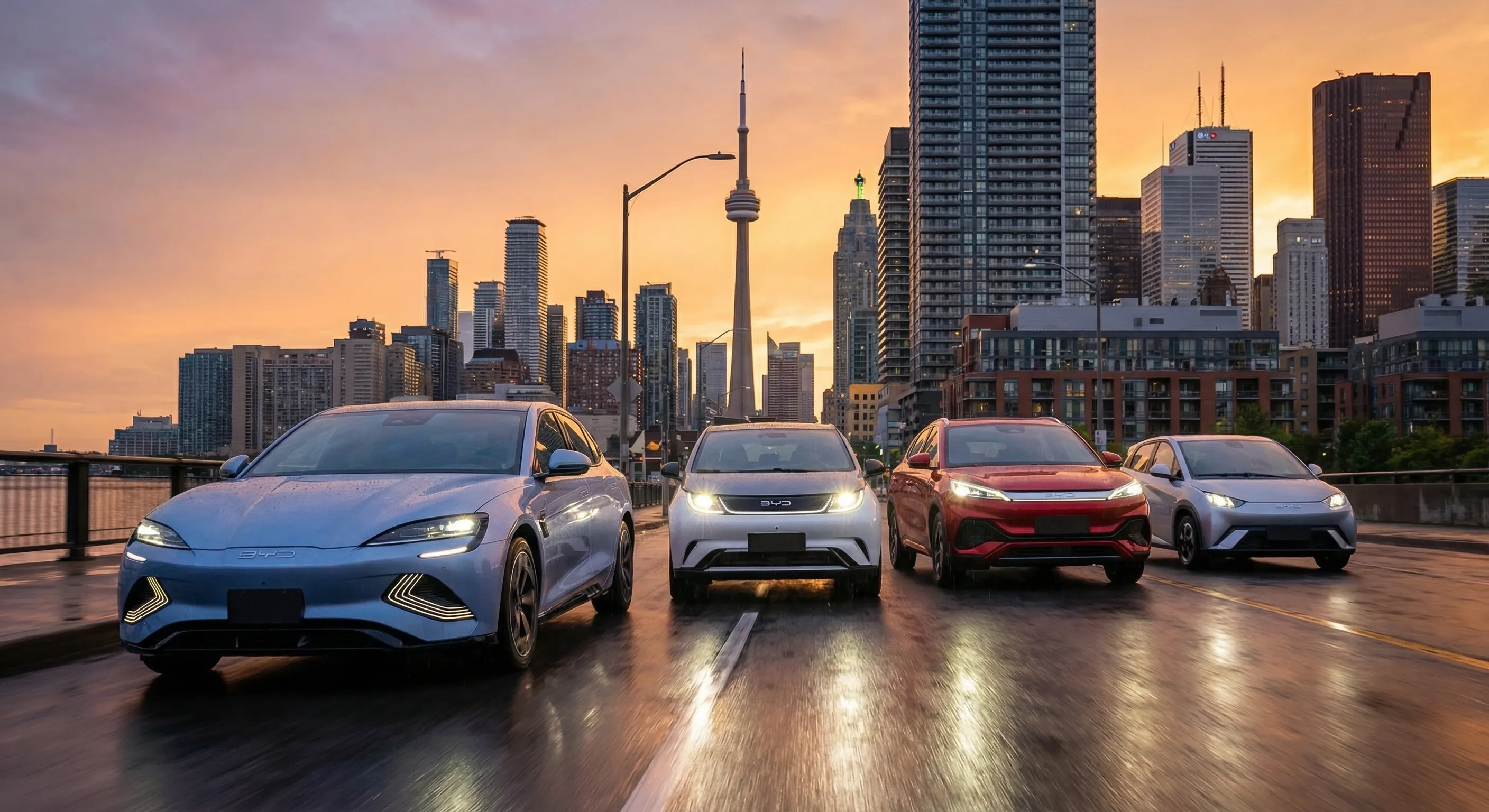 BYD's four Canadian models - Seal, Dolphin, Atto 3, and Seagull - shown together