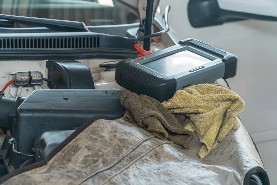 EV mechanic using diagnostic tools in a repair shop