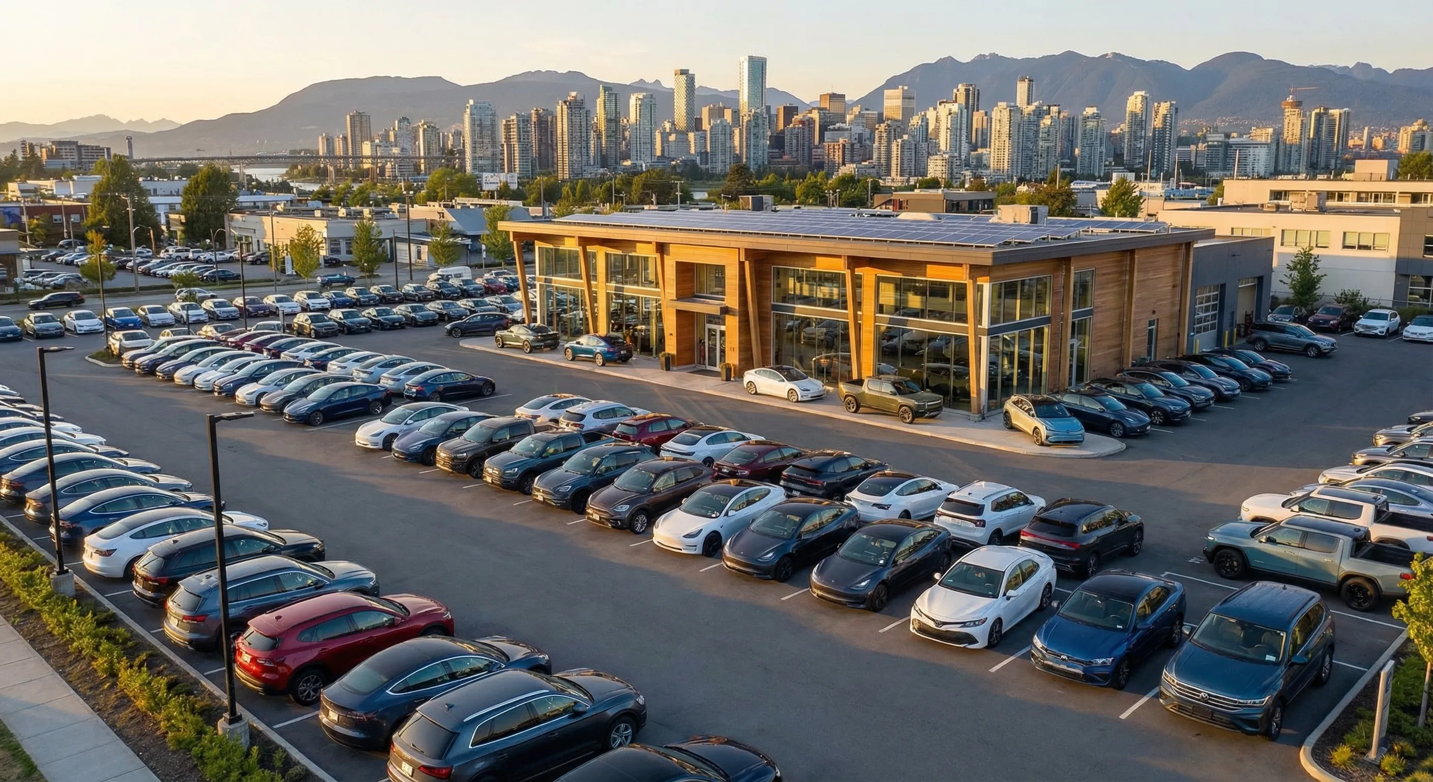 Canadian EV dealership aerial view