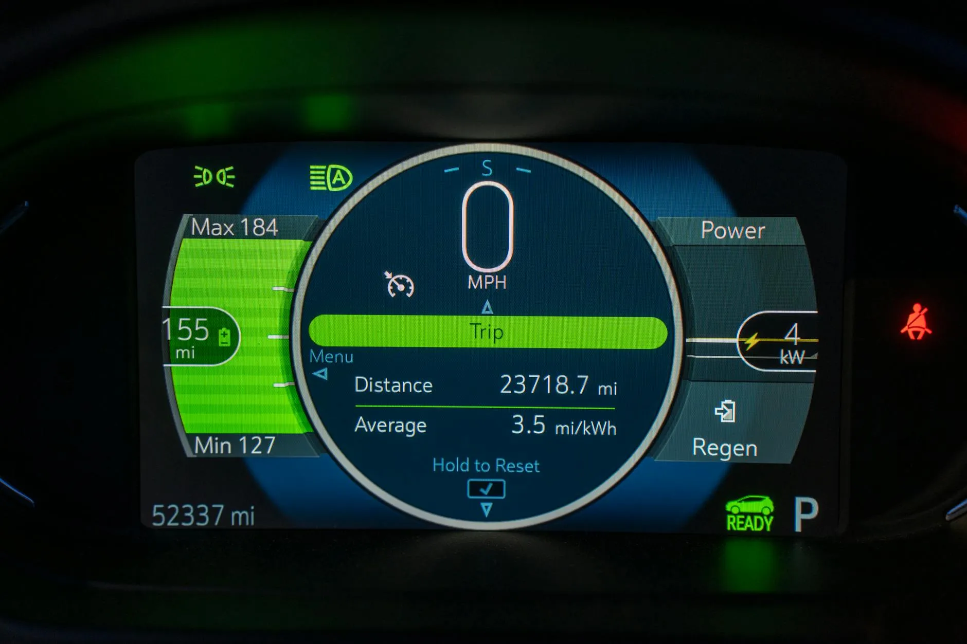 Electric vehicle dashboard display showing climate control and battery temperature management