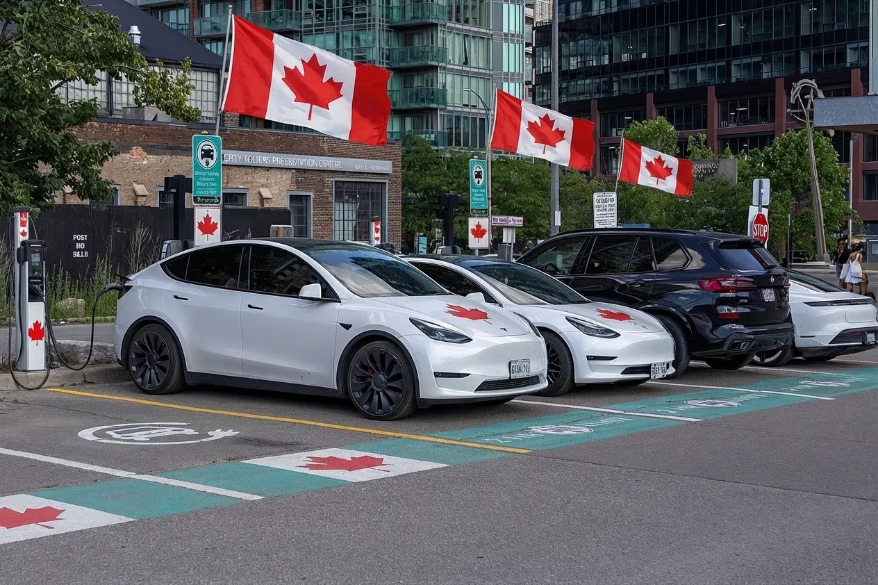 Electric vehicle charging on a Canadian city street