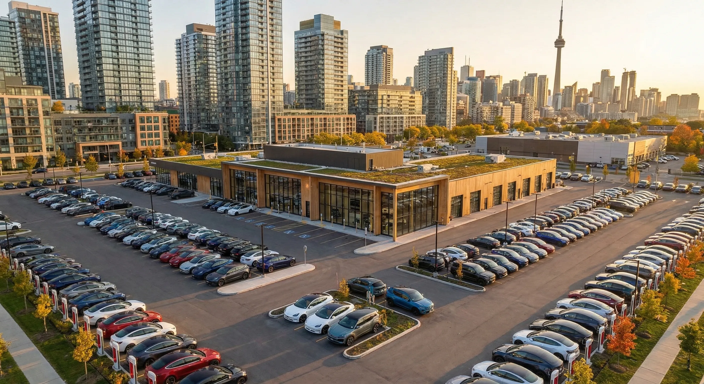 Canadian EV dealership aerial view