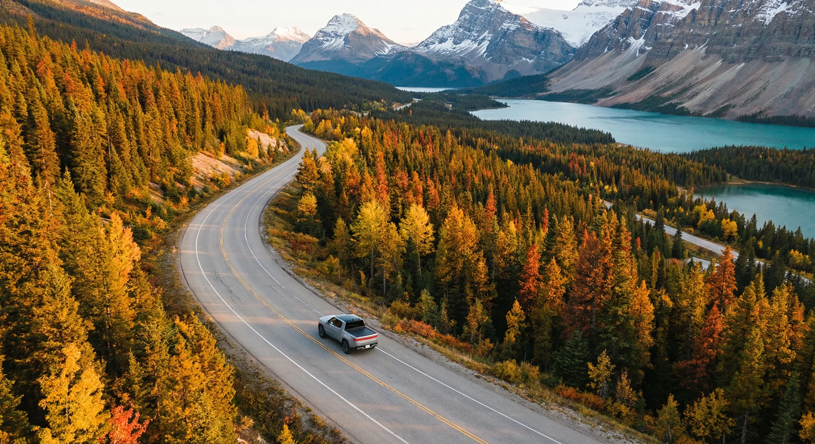 EV driving on scenic Canadian highway