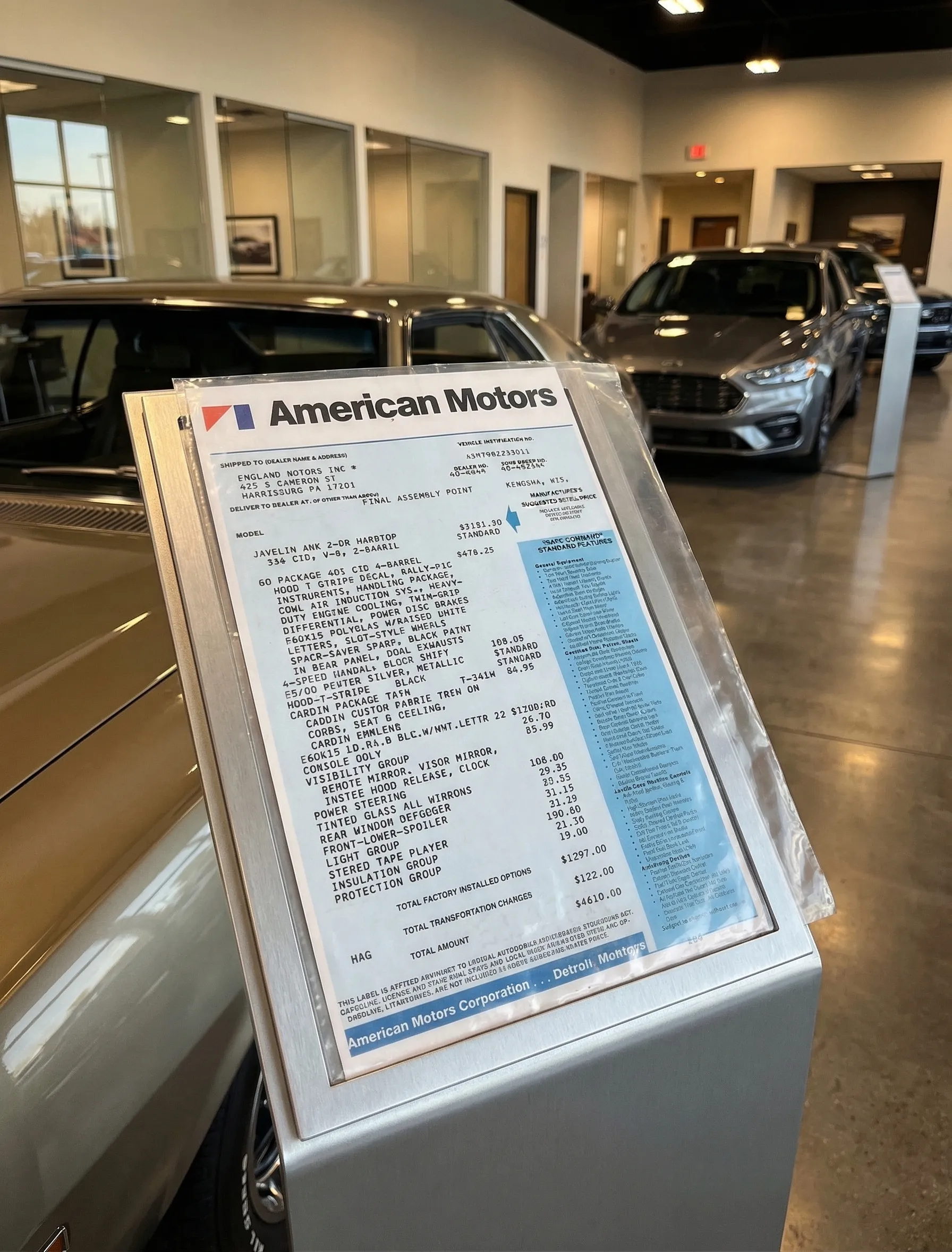 Automobile window sticker showing pricing at a Canadian dealership