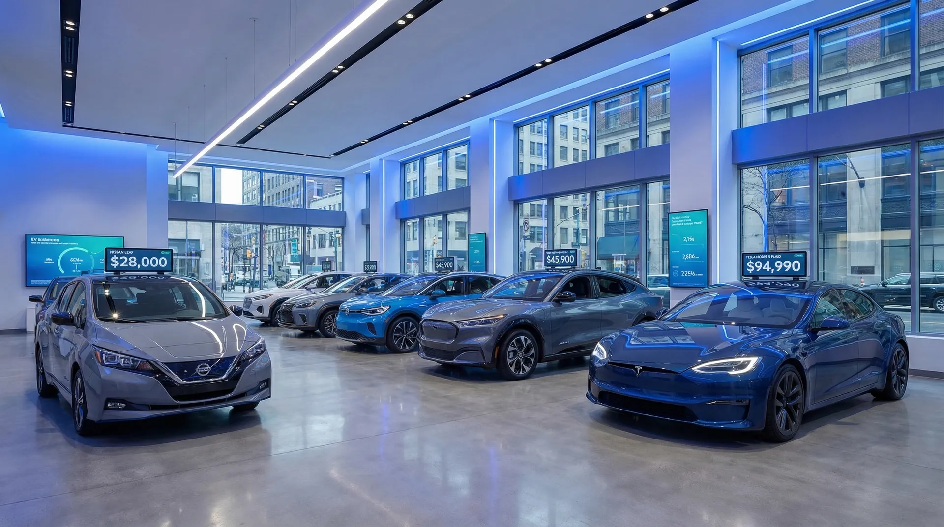 Lineup of electric vehicles from budget to luxury with Canadian price comparison overlay