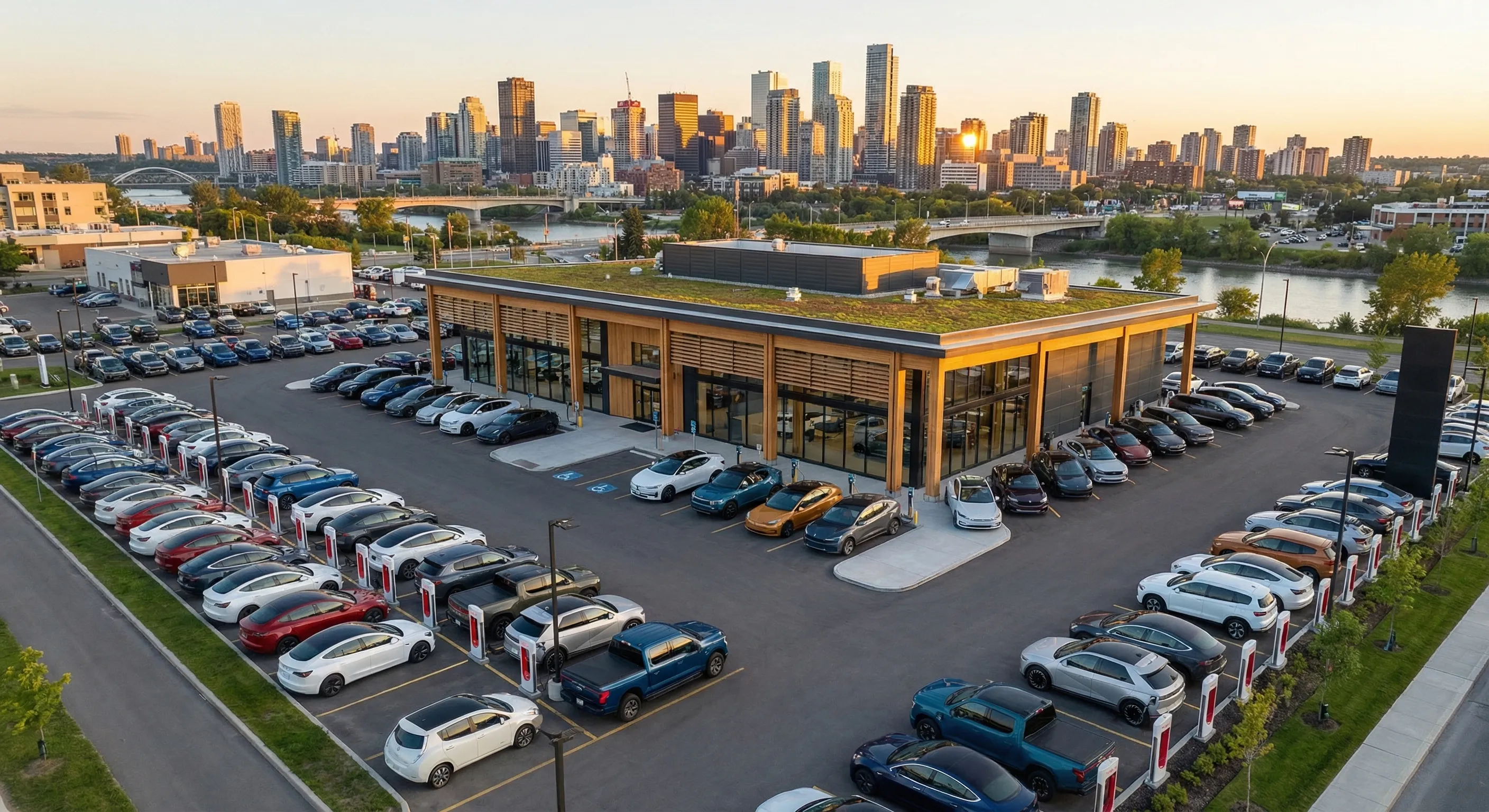 Canadian EV dealership aerial view