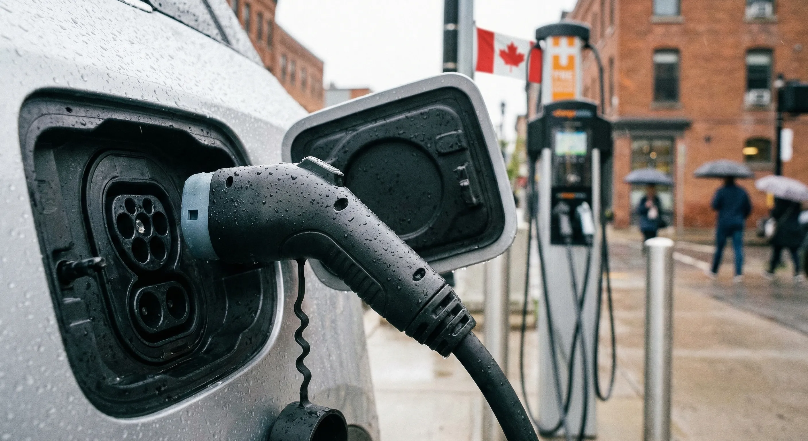 EV charging port detail at Canadian charging station