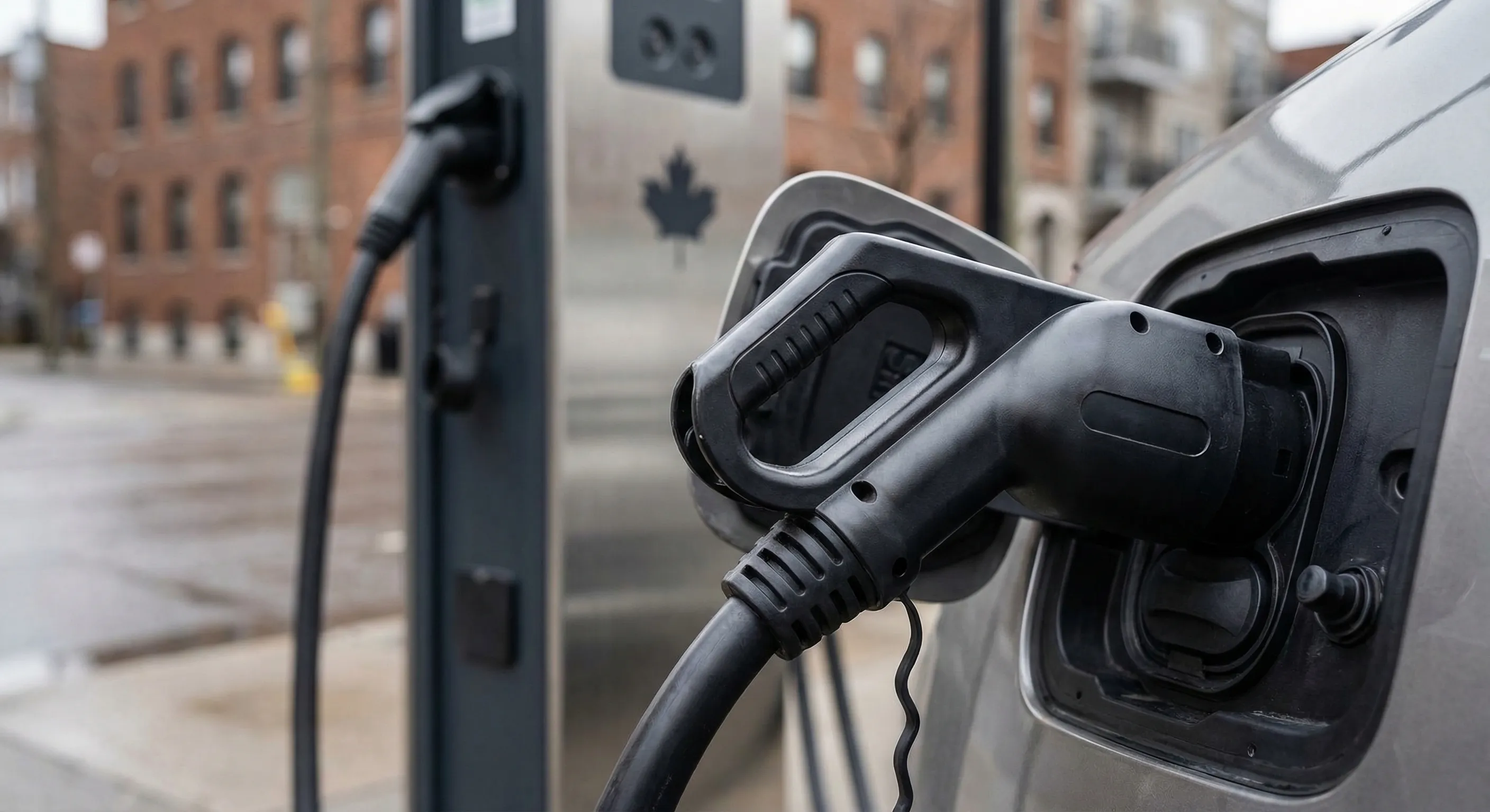 EV charging port detail at Canadian charging station