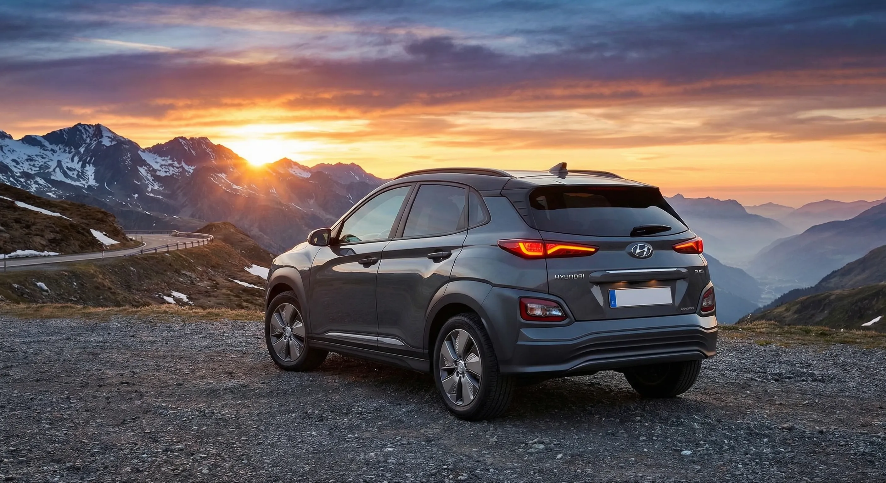 Hyundai Kona Electric Canada Review rear view in Canadian mountain setting