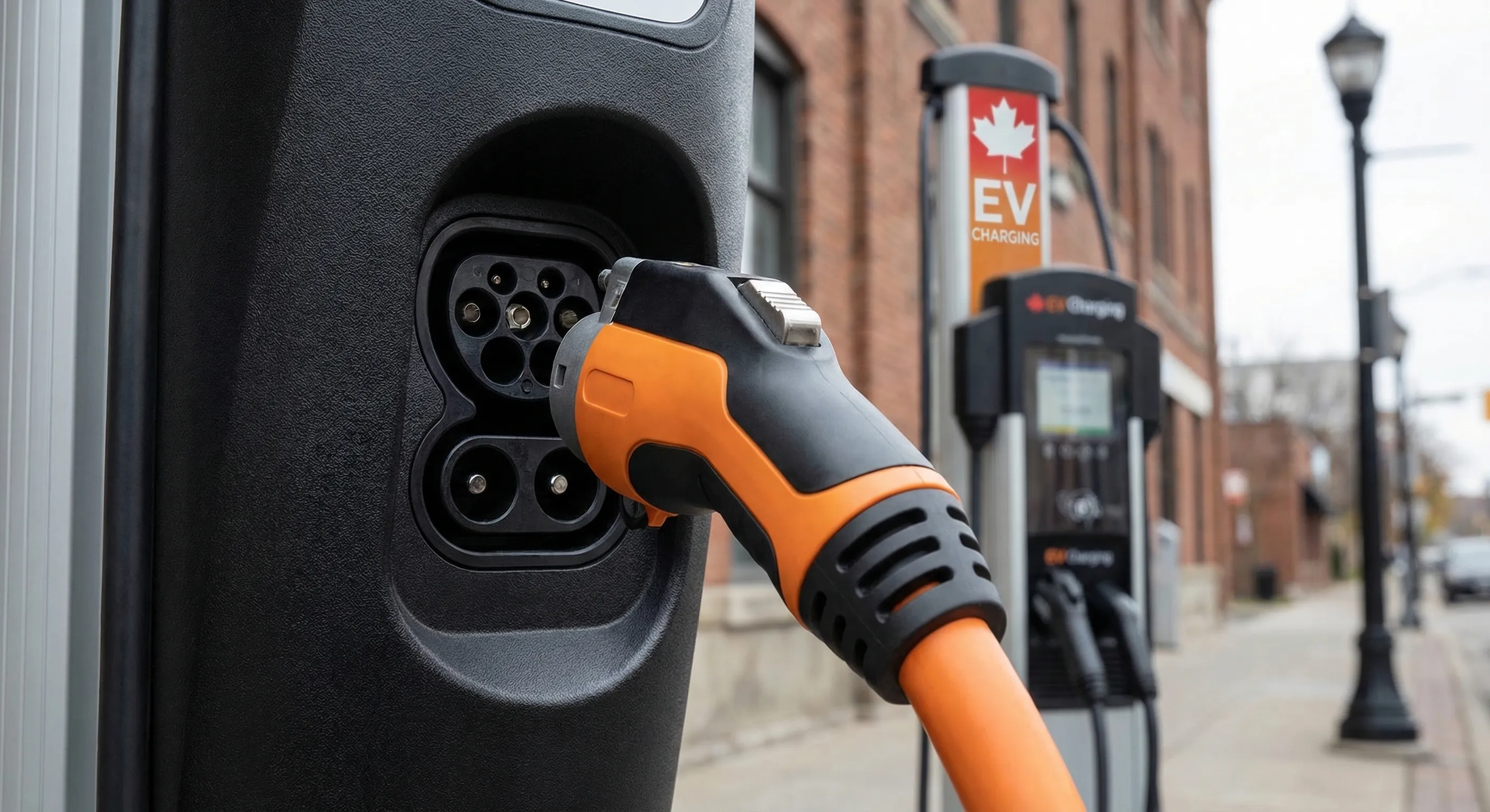 EV charging port detail at Canadian charging station