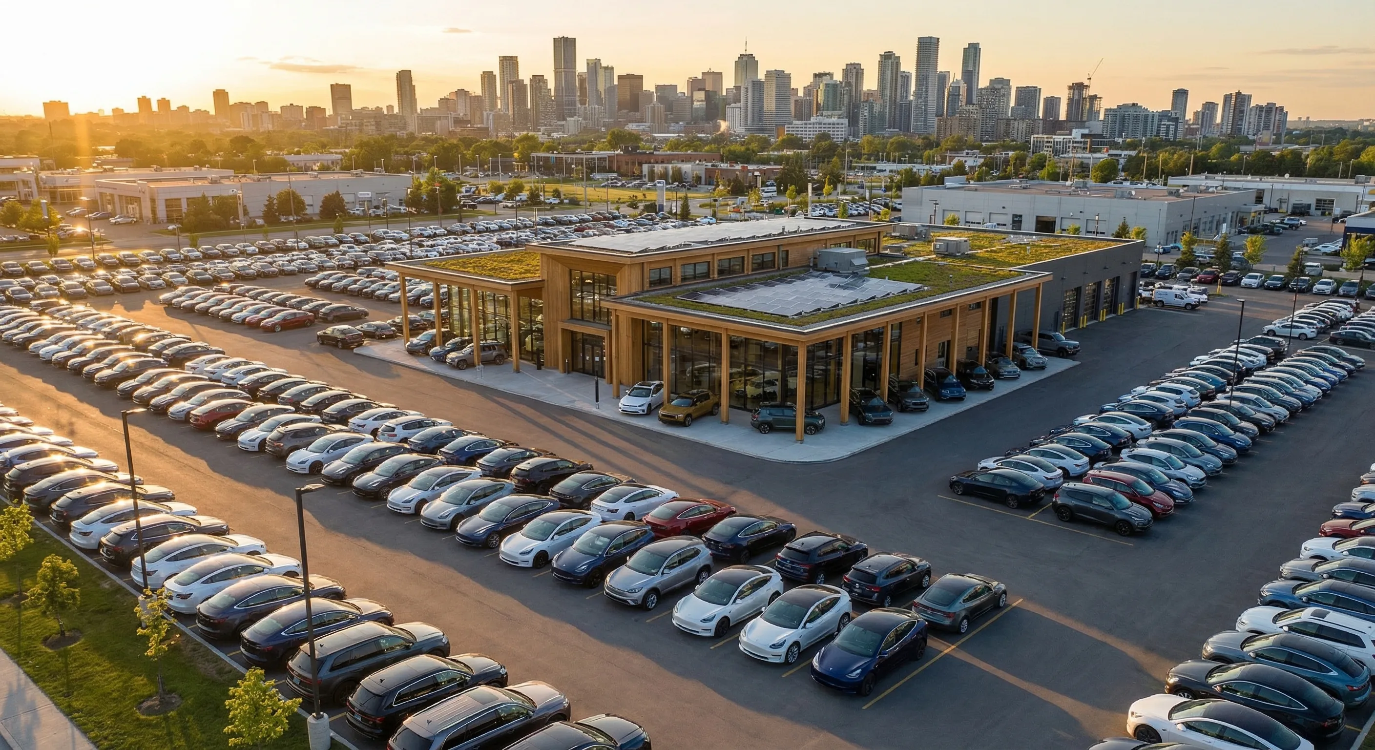 Canadian EV dealership aerial view