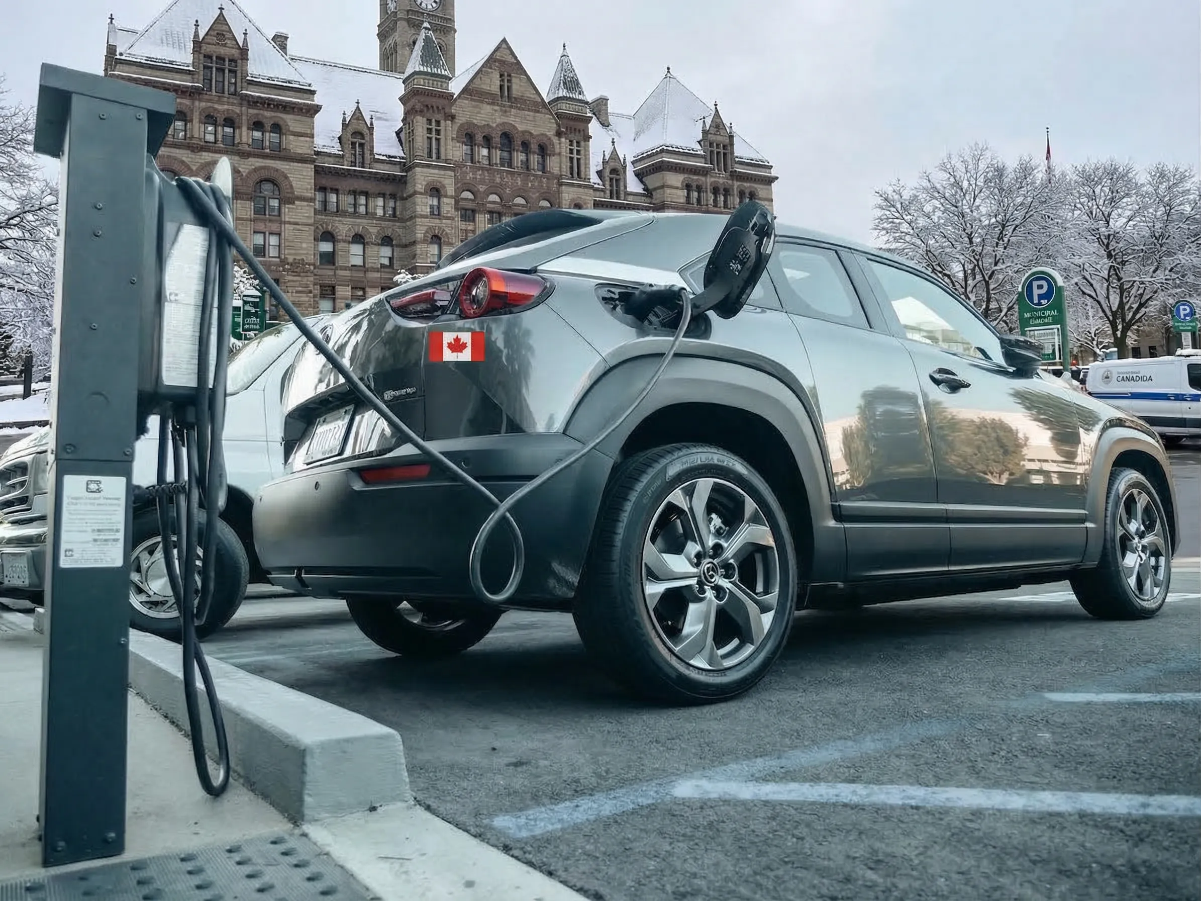 Municipal EV charging infrastructure at Vancouver civic centre parking lot