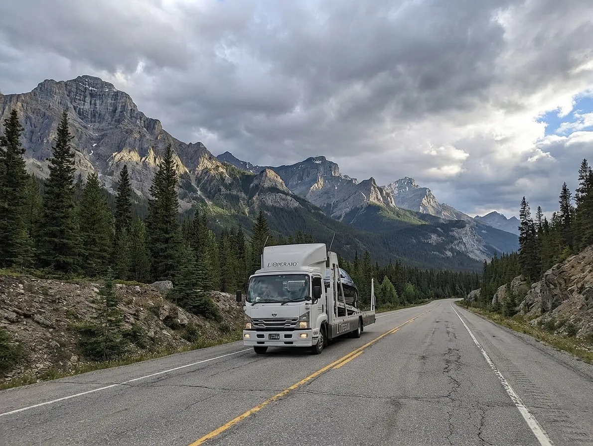 Car carrier truck transporting new vehicles to Canadian dealerships