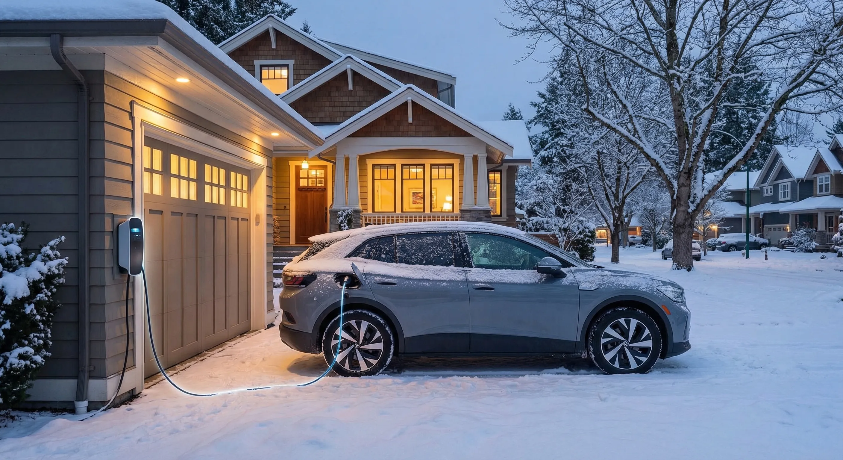 Home Level 2 EV charger installed in a Northern Canadian garage