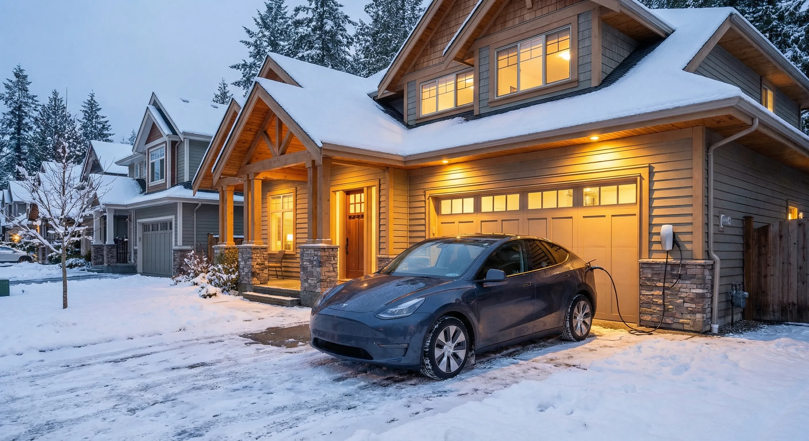 Home Level 2 EV charger installed in Canadian garage