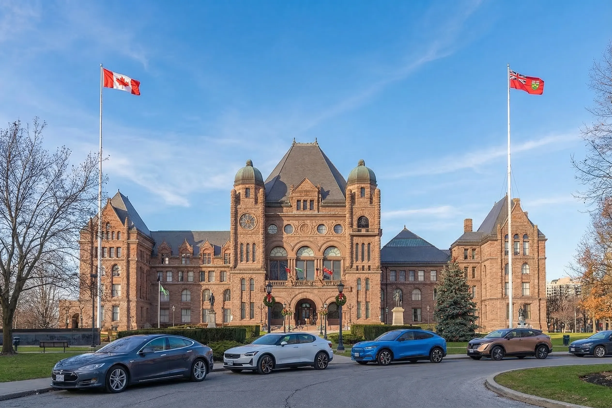 Ontario Queen's Park parliament building electric vehicle EV policy Canadian province