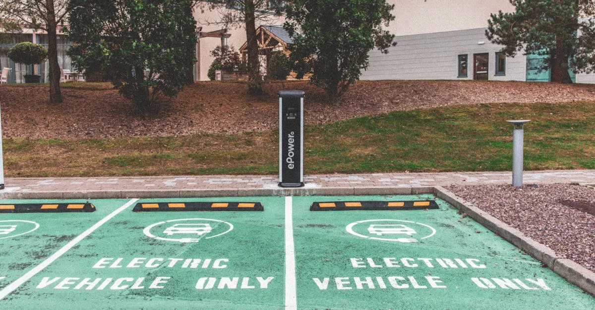 Electric vehicle plugged into a public DC fast charger at a Canadian charging station in winter conditions