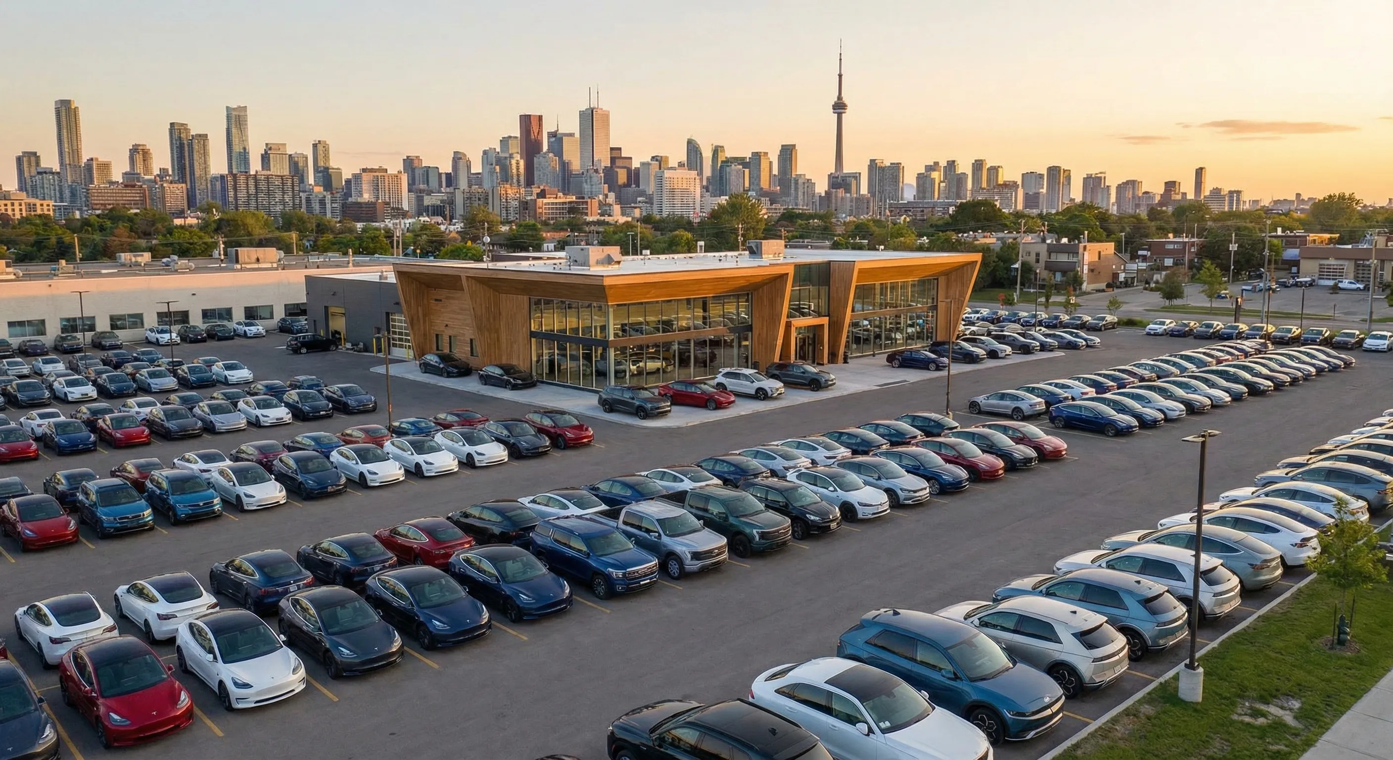 Canadian EV dealership aerial view