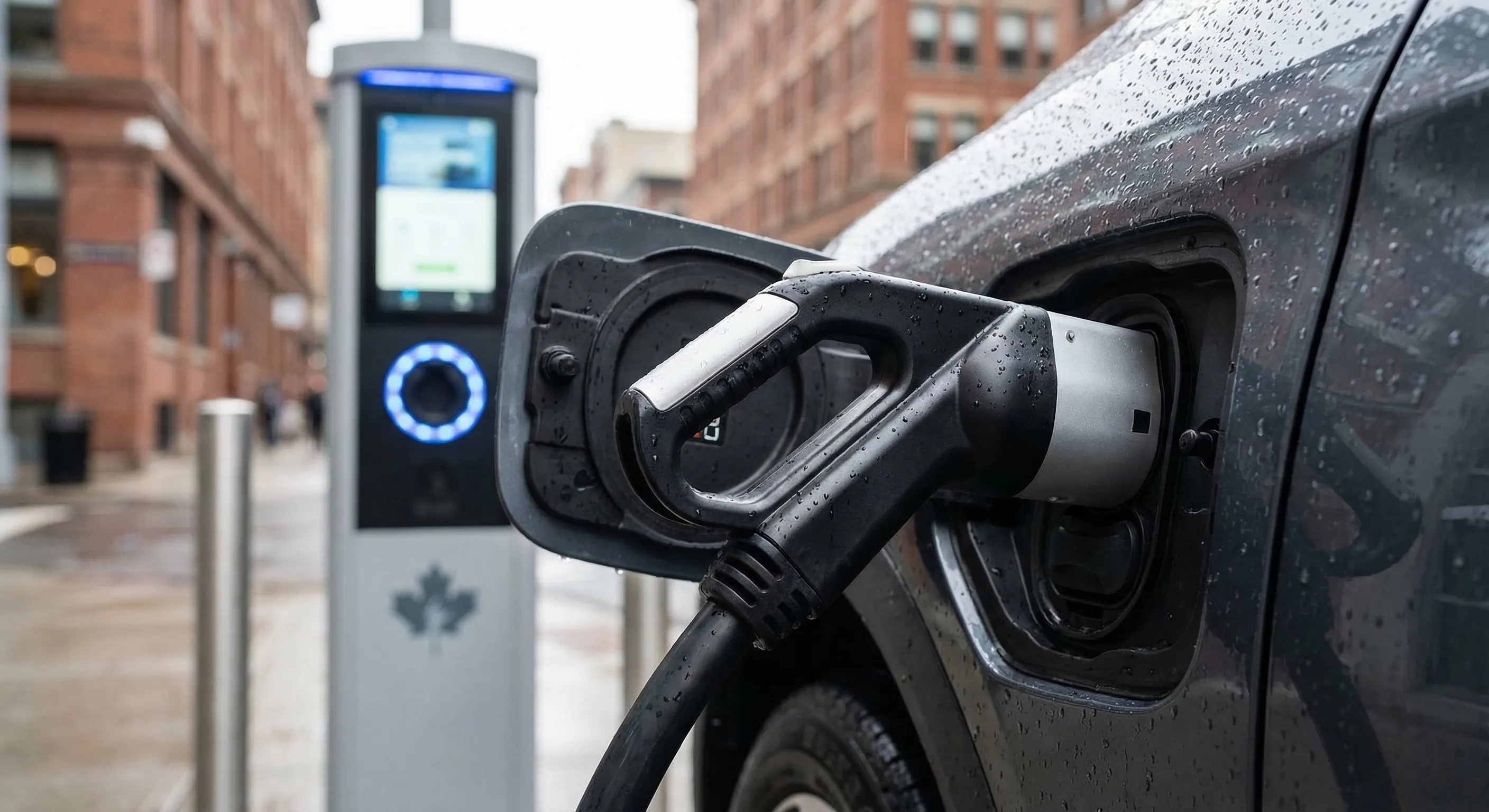 EV charging port detail at Canadian charging station