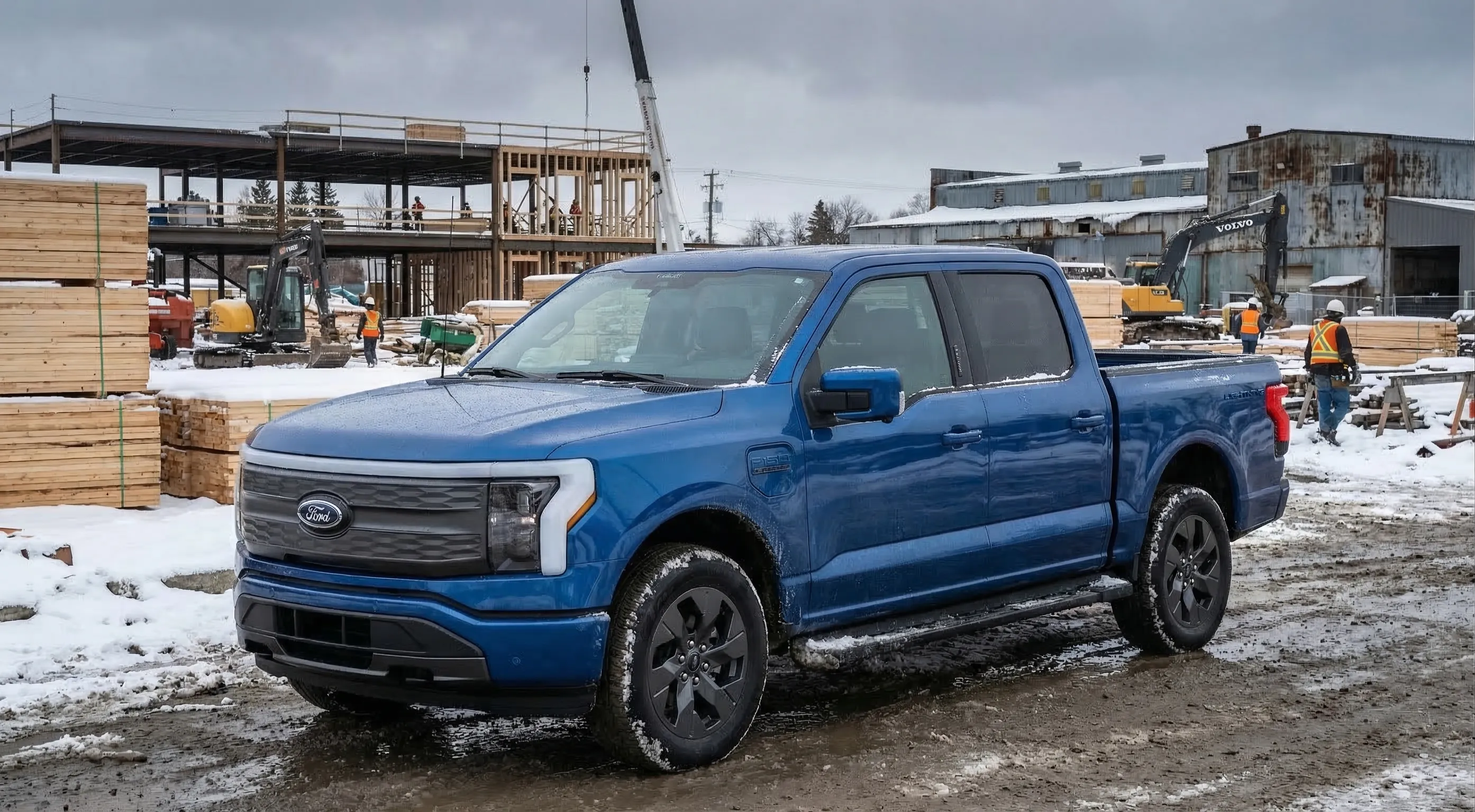 Ford F-150 Lightning at a Canadian construction site — Pro Power Onboard in use