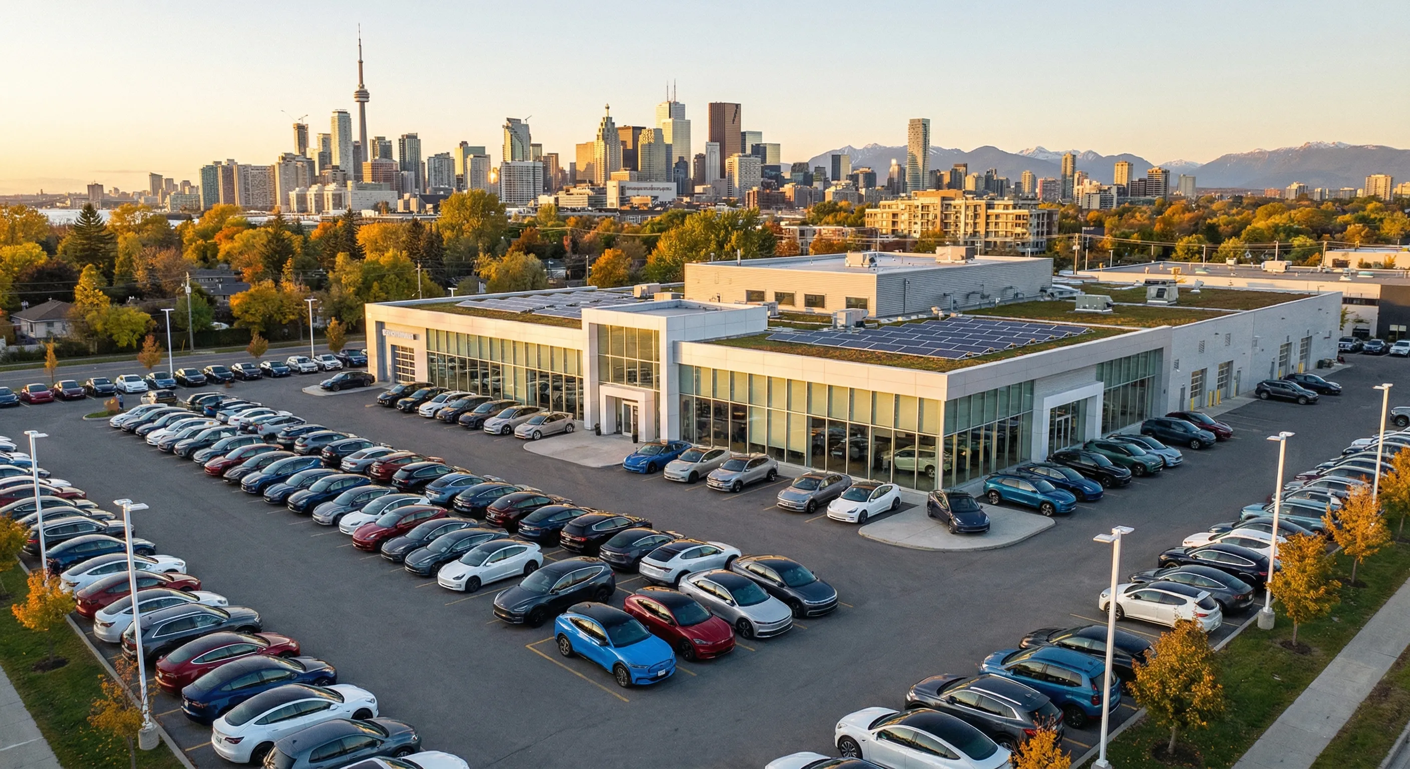 Canadian EV dealership aerial view